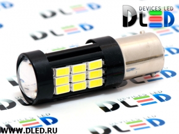   Автолампа светодиодная 1156 - PY21W - S25 - BA15s - 29 SMD 5730 + Линза